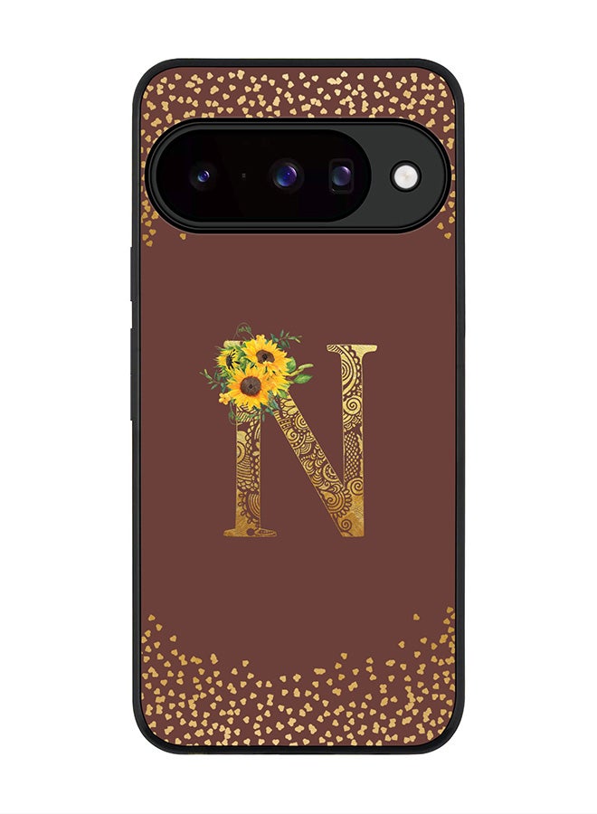 For Google Pixel 10 Case,Slim fit Camera Protection, Shockproof Thin Phone cover  - Custom Floral Monogram - N  (Brown )